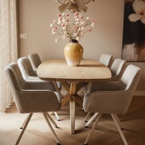 Eiken Eettafel Deens Ovaal + Eiken Matrix Poot Taps