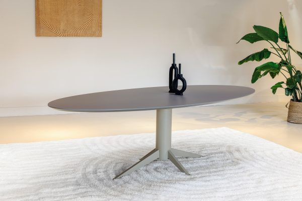 HPL eettafel ovaal met zwevende koker van staal