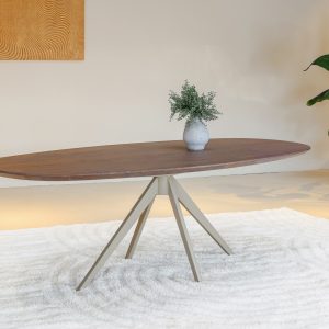 stomp ovale eiken eettafel met stalen onderstel