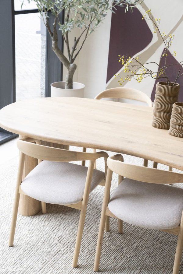 houten eetkamerstoel essenhout en stof