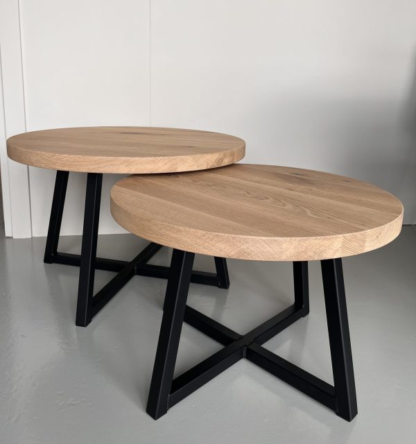 eiken salontafels industrieel onderstel